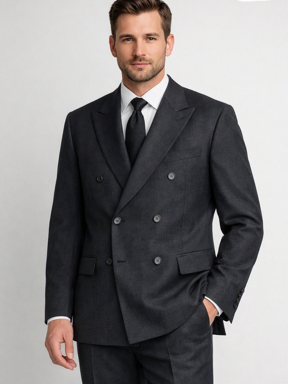 Mario Barutti Double-Breasted Wool Jacket – Charcoal – Approx. Size 40R